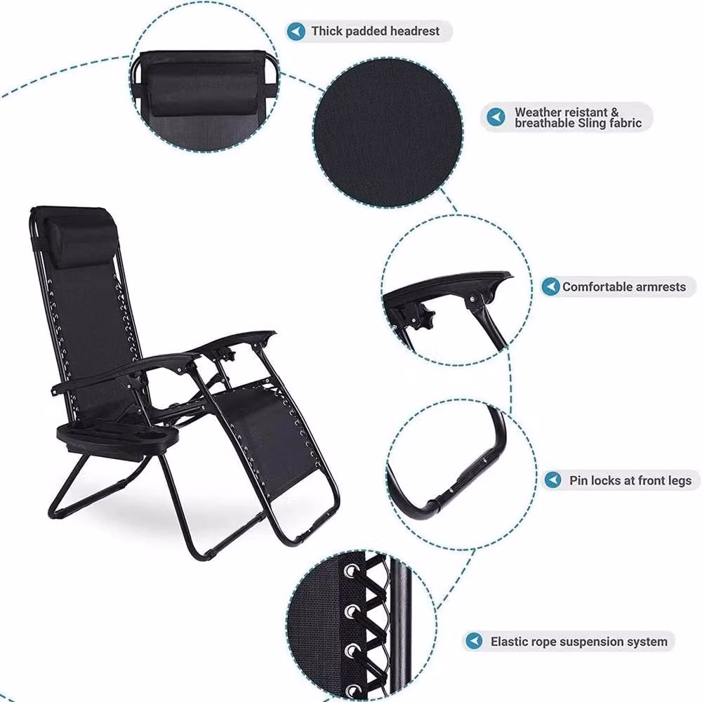 EONLION Set of 2 Zero Gravity Reclining Sun Lounger Chairs in Black – 5