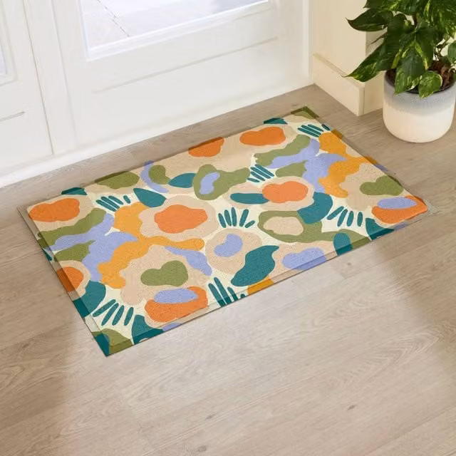 Artsy Mats Elizabeth Olwen Smudge Flowers Indoor/Outdoor Doormat, Multicolour, W: 90 cm, D: 60 cm