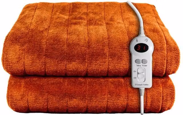 Russell Hobbs Orange Sherpa and Microfleece Electric Heated Throw, W/D/H: 180 x 130 cm