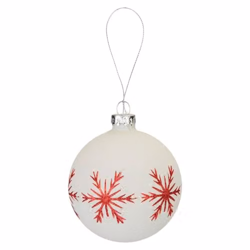 VFM e-Store Red and White Floral Glass Christmas Hanging Bauble Decoration, W: 10 cm, D: 8 cm – 1