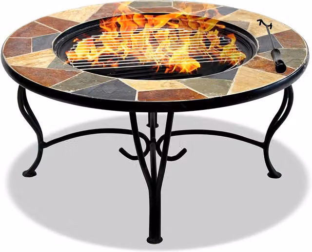 SANTIAGO Geometric Stone Fire Table in Brown and Multicolour