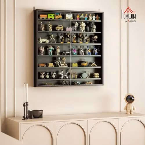HOMCOM 7-Tier Wall Mounted Display Cabinet with Glass Doors in Black, W/H: 80 x 83 cm – 2