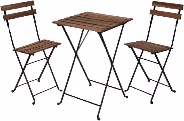 Idooka Industrial Metal and Acacia Wood Garden Bistro Set in Black and Brown