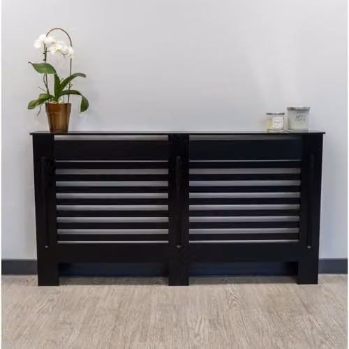 AIRWAVE Black Lacquered MDF Radiator Cover with Horizontal Striped Design, W/D/H: 152 x 19 x 81.5 cm – 2