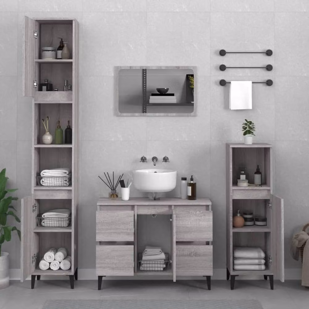 Berkfield Home 3 Piece Modern Grey Bathroom Furniture Set – 2