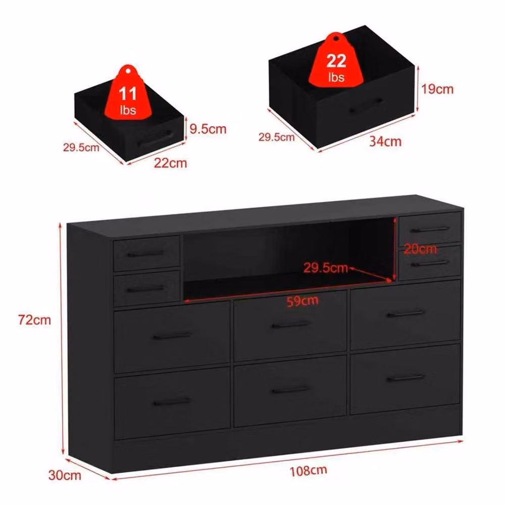 PAWNORA 10 Drawer Chest of Drawers and Bedside Cabinet in Black – 2