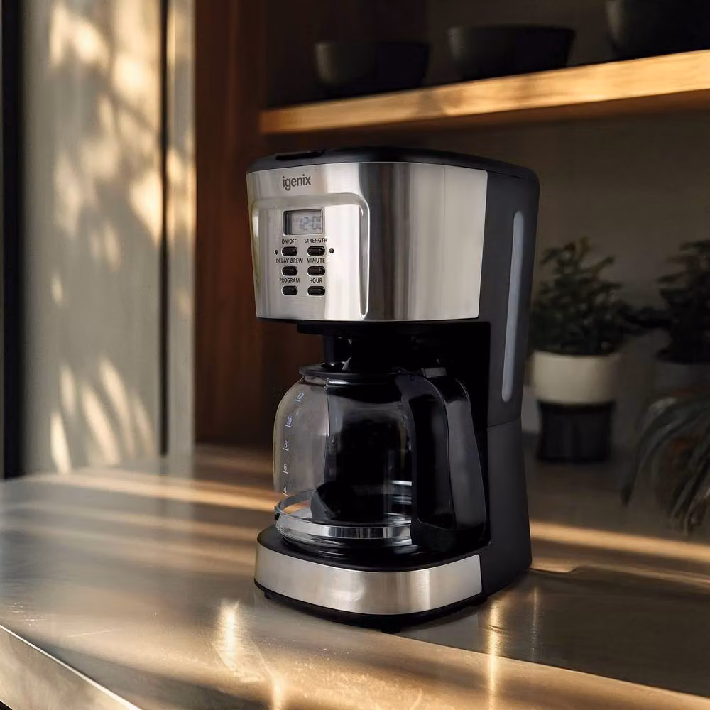 Igenix IGCM01250SS 900W Coffee Maker with 1.5L Glass Carafe in Silver Stainless Steel – 3