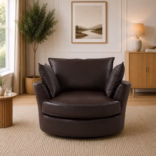 Artemis Home Fairburn Swivel Based Cuddle Chair in Brown Synthetic Leather