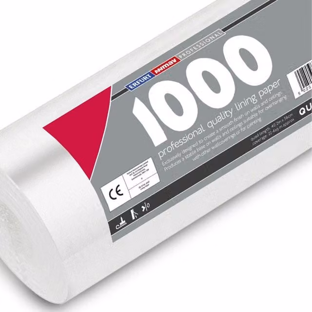 Erfurt 1000 Grade Professional Paintable Lining Paper Roll, White, W: 53 cm, L: 10 m