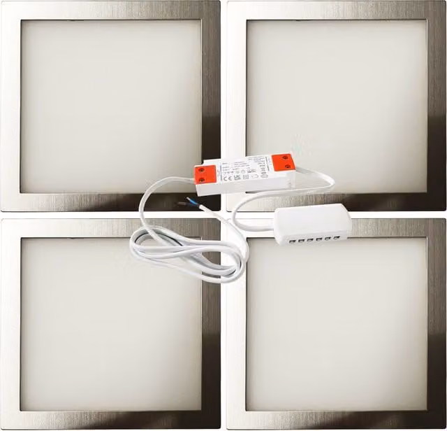 Loops 4x Brushed Nickel Ultra-Slim Square Under Cabinet Kitchen LED Light and Driver Kit in Silver with Warm White Light