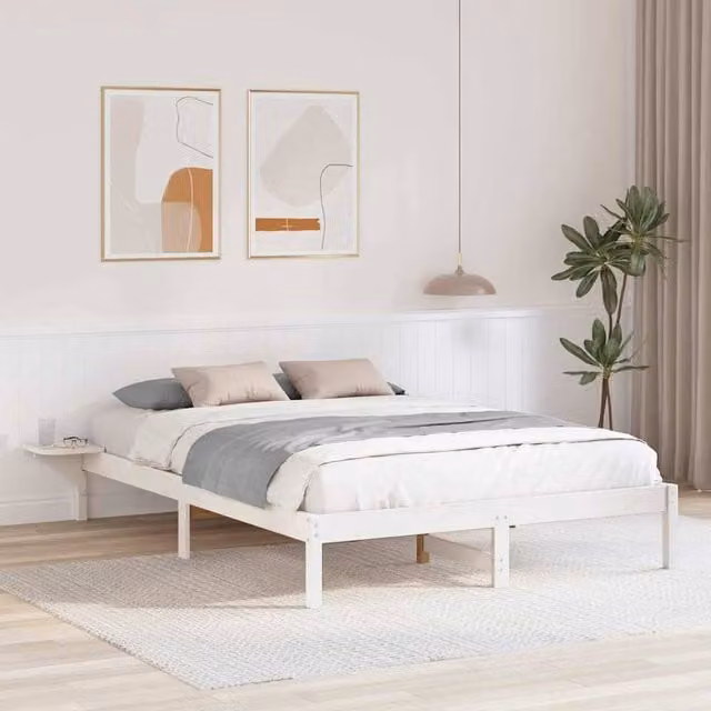 Berkfield Home Modern White Solid Pine Wood Bed Frame W/D/H: 140 x 200 cm
