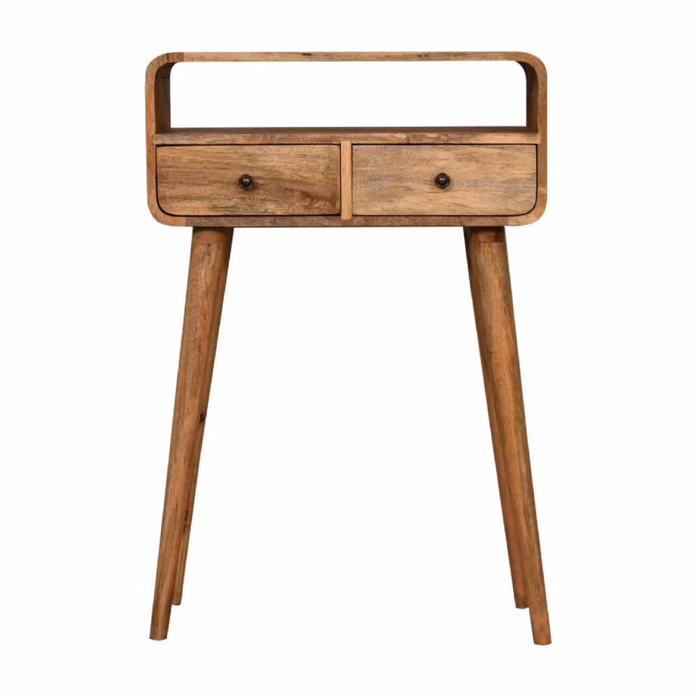 Wyld Haus Peschiera Mini Curved Mango and Oak Wood Console Table in Brown, W/D/H: 60.0 x 17.5 x 90.0 cm – 2