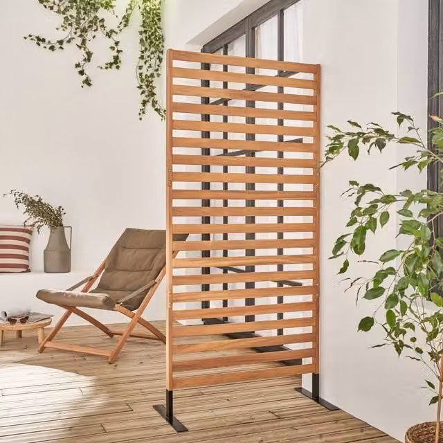 Sweek Brown Freestanding Wooden Outdoor Screen Board, W/D/H: 80 x 40 x 1 cm