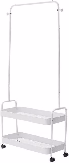 NESTLUNE White Metal Floor Standing Clothes Rack with Rolling Wheels