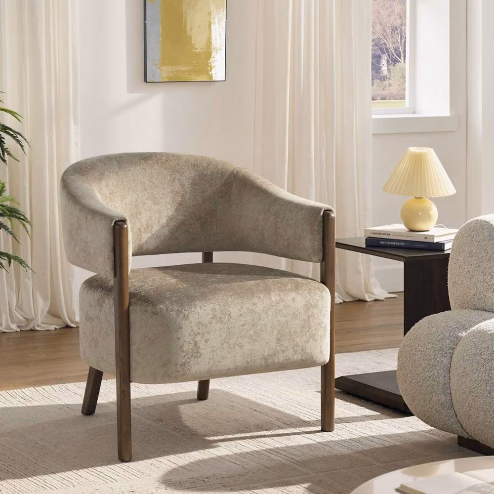 STILVORA Modern Tub Armchair with Beige Fabric Upholstery and Solid Wood Frame – 2