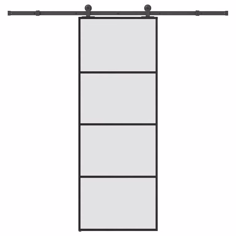 Berkfield Home Modern Sliding Door with Hardware Set, Black ESG Glass and Aluminium, W: 76 cm, H: 205 cm