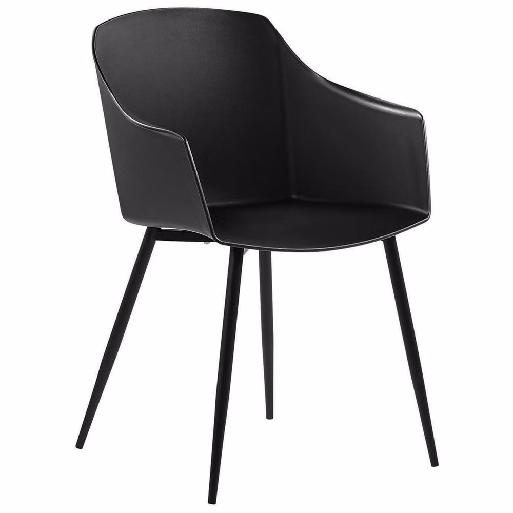 Wyld and Coco Set of 2 Black Minimalist Dining Chairs with Armrests and Matte Synthetic Leather Finish – 3