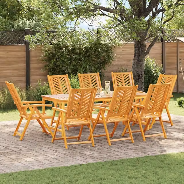 Berkfield Home 9 Piece Rustic Acacia Wood Garden Dining Set in Brown and Multicolour – 1