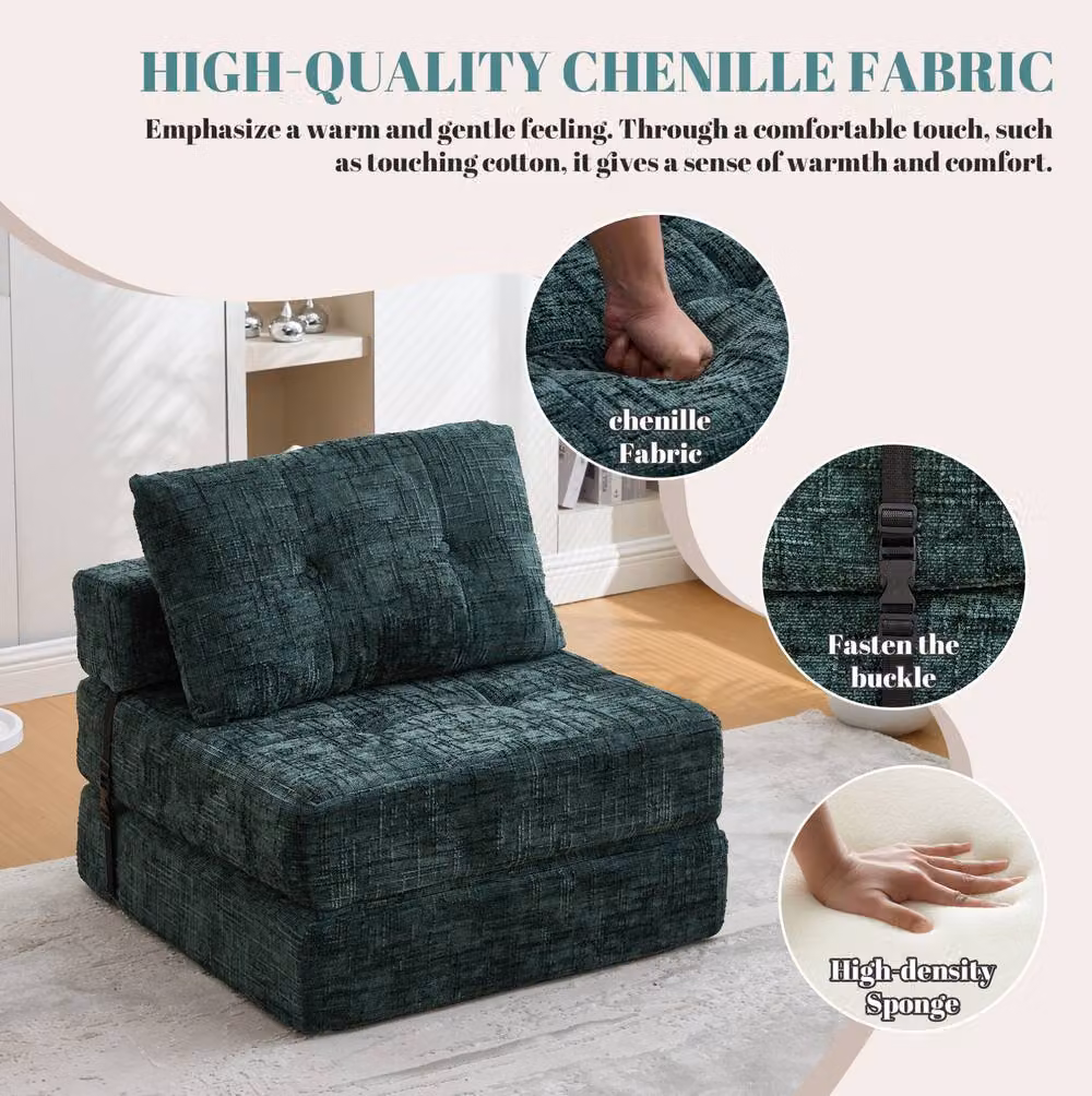 STILVORA Green Fold-Out Sofa Bed with Upholstered Fabric Frame – 7
