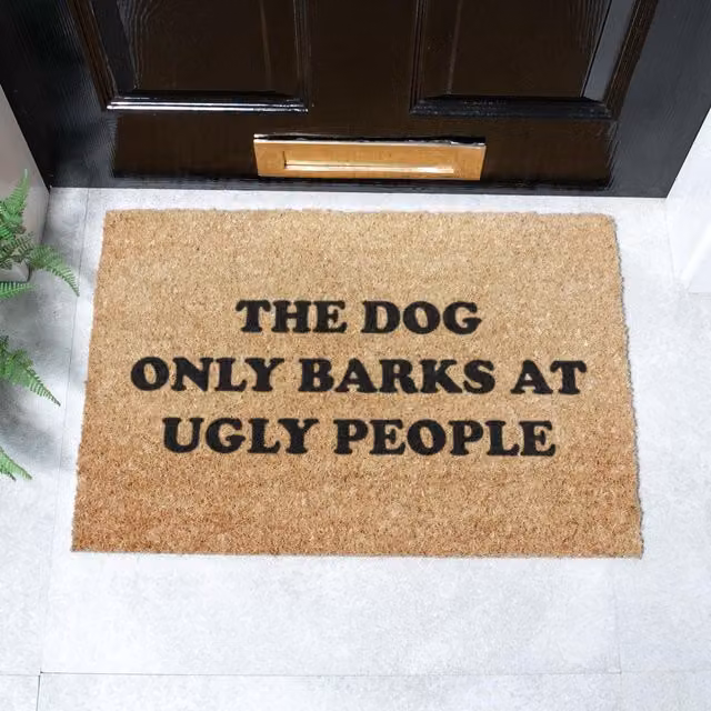 Artsy Mats Dog Barks At Ugly People Coir Doormat, Brown, W: 60 cm, D: 40 cm