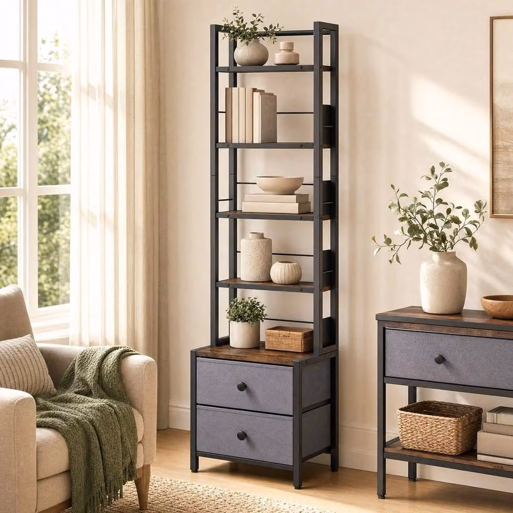 Kelvenix 5-Tier Industrial Media Storage Cabinet in Brown – 3