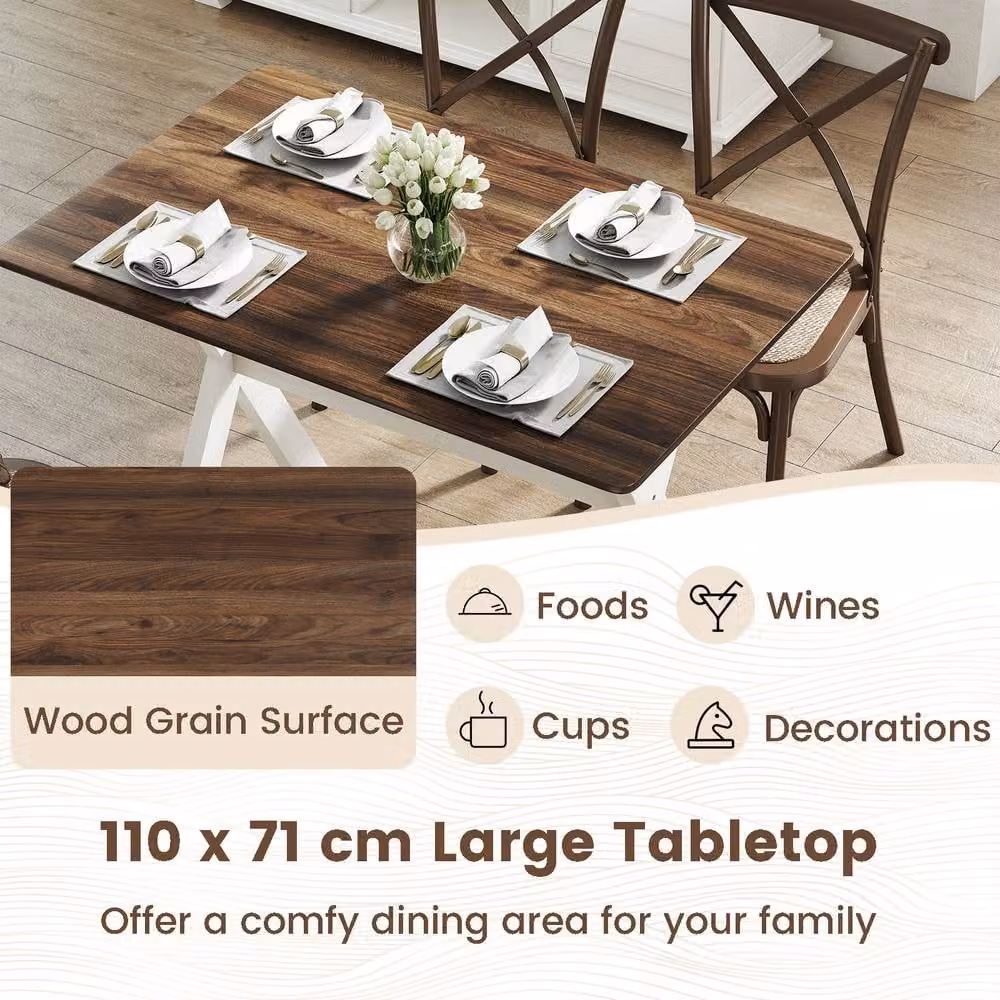 Gymax Brown Rubberwood Rectangular Dining Table with X-shaped Frame, W/D/H: 110 x 71 x 76.5 cm – 2