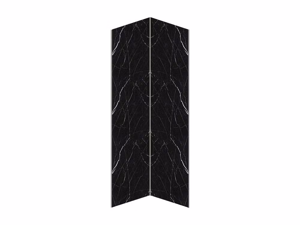 Vente-unique Set of 2 Black Aluminium Marble Effect Shower Panels with Profiles – 2