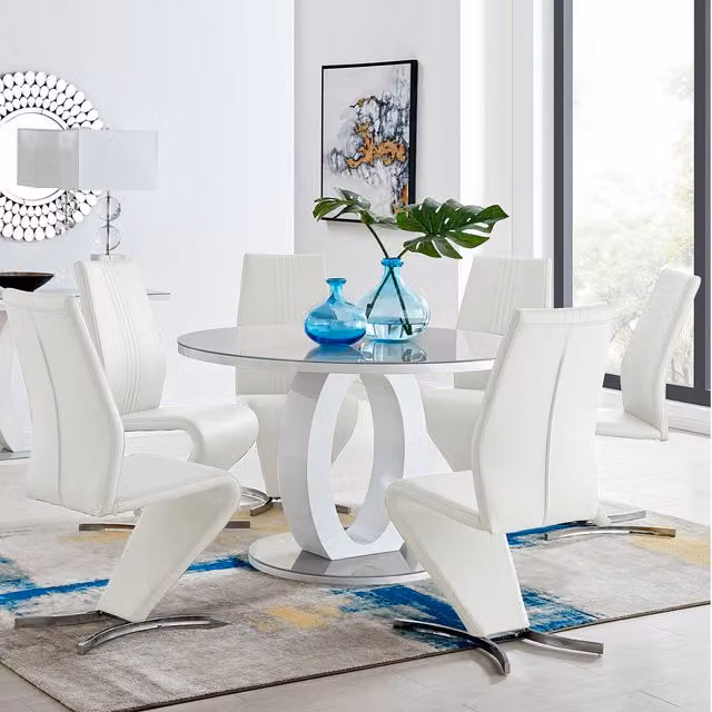 FurnitureboxUK Giovani Round Grey Dining Table and 4 White Willow Chairs Set, Diameter: 120 cm