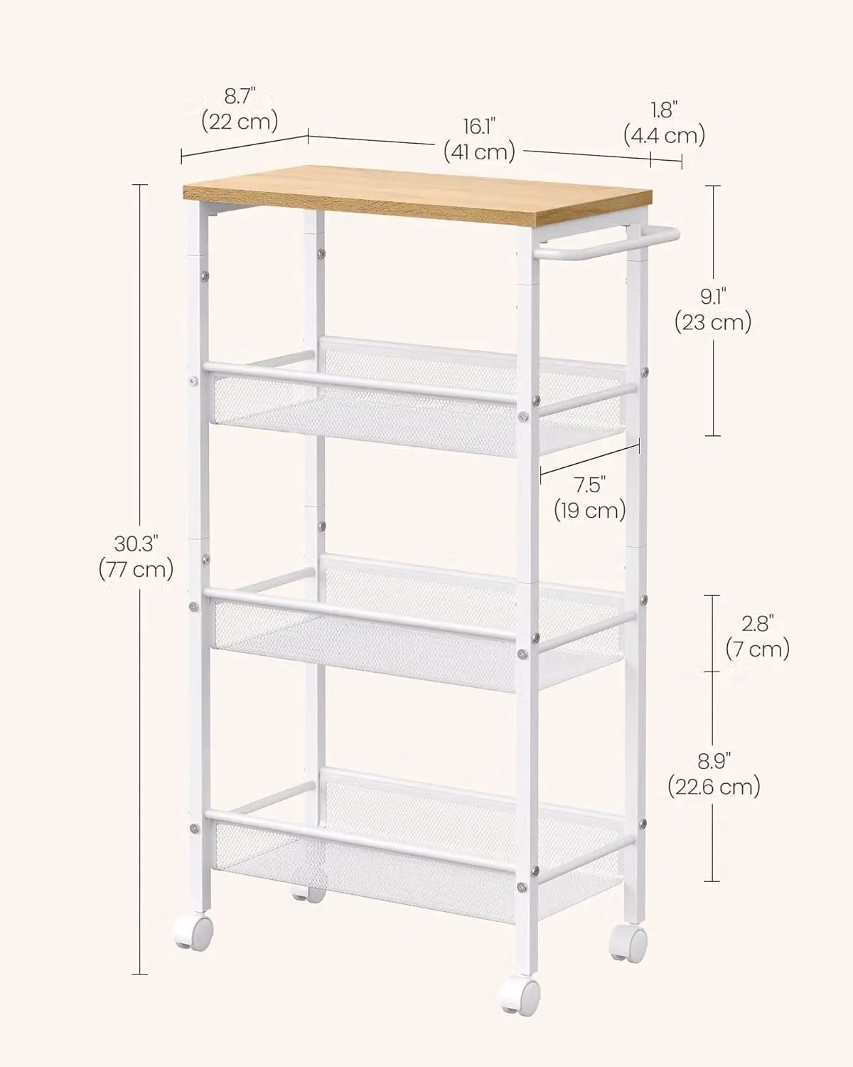 VASAGLE 4-Shelf Rolling Kitchen Cart with Castors and Handle in White – 2
