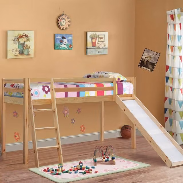 Comfy Living Single Mid Sleeper Bed with Slide Add On in Natural and White, Solid Wood, H: 218.5 cm