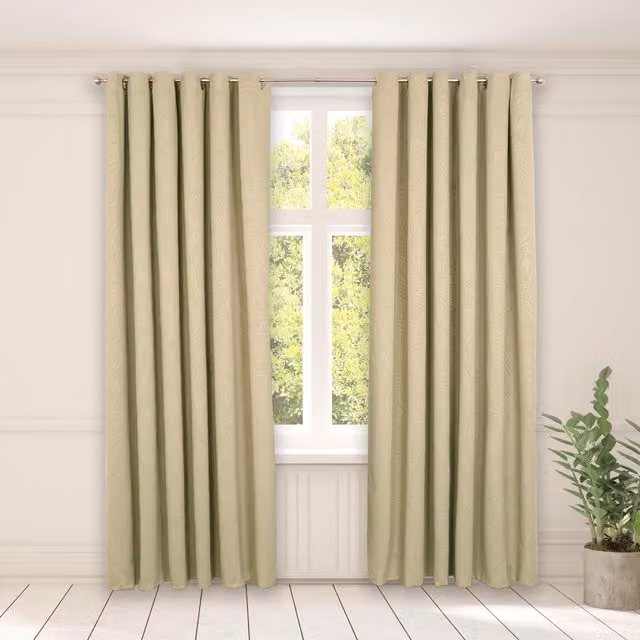 OHS Leaf Embossed Floral Blackout Eyelet Curtains, Green, W: 116 cm, H: 183 cm