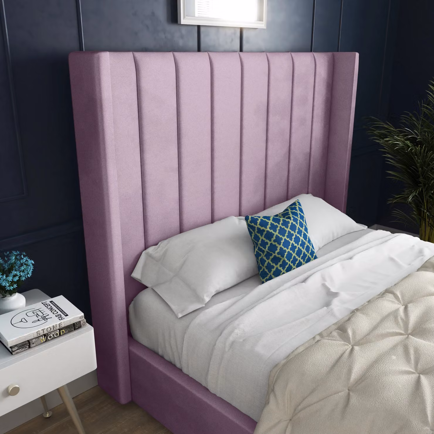 DS Living Oxford Upholstered Pink Velvet Bed Frame, Super King, 200x200 cm – 2