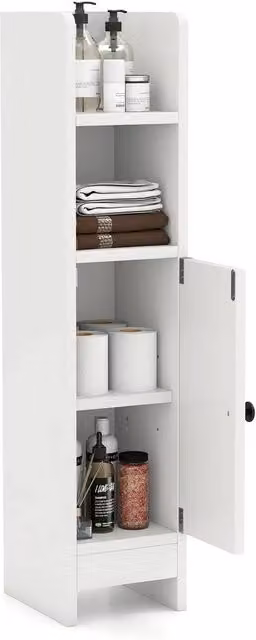 KORVIXA Small Freestanding Corner Floor Cabinet in White for Bathroom or Living Room Storage