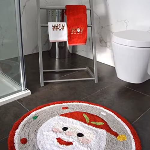 Mooky Mats Round Christmas Bath Mat with Santa Design, Non-Slip and Absorbent, W/D/H: 70 x 70 x 0.3 cm, Multicolour – 2