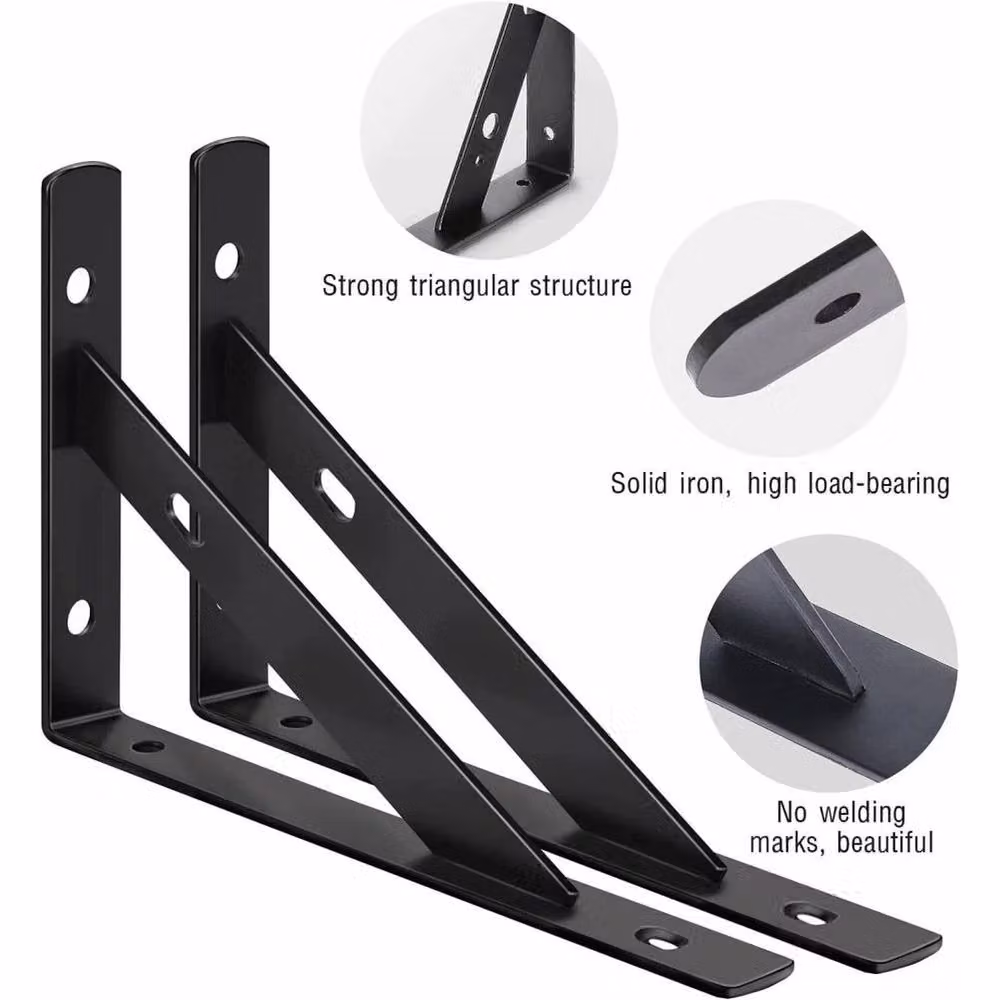 SPETLEK 10 Pack Heavy Duty Cast Iron L Shelf Brackets, Black, Wall Mounted, 20.32 x 20.32 cm – 3