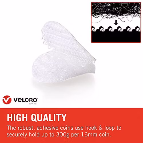 VELCRO Brand Stick On Coins Double Sided Self Adhesive Hook and Loop Dots, White, W: 1.6 cm x H: 1.6 cm, Set of 16 – 2