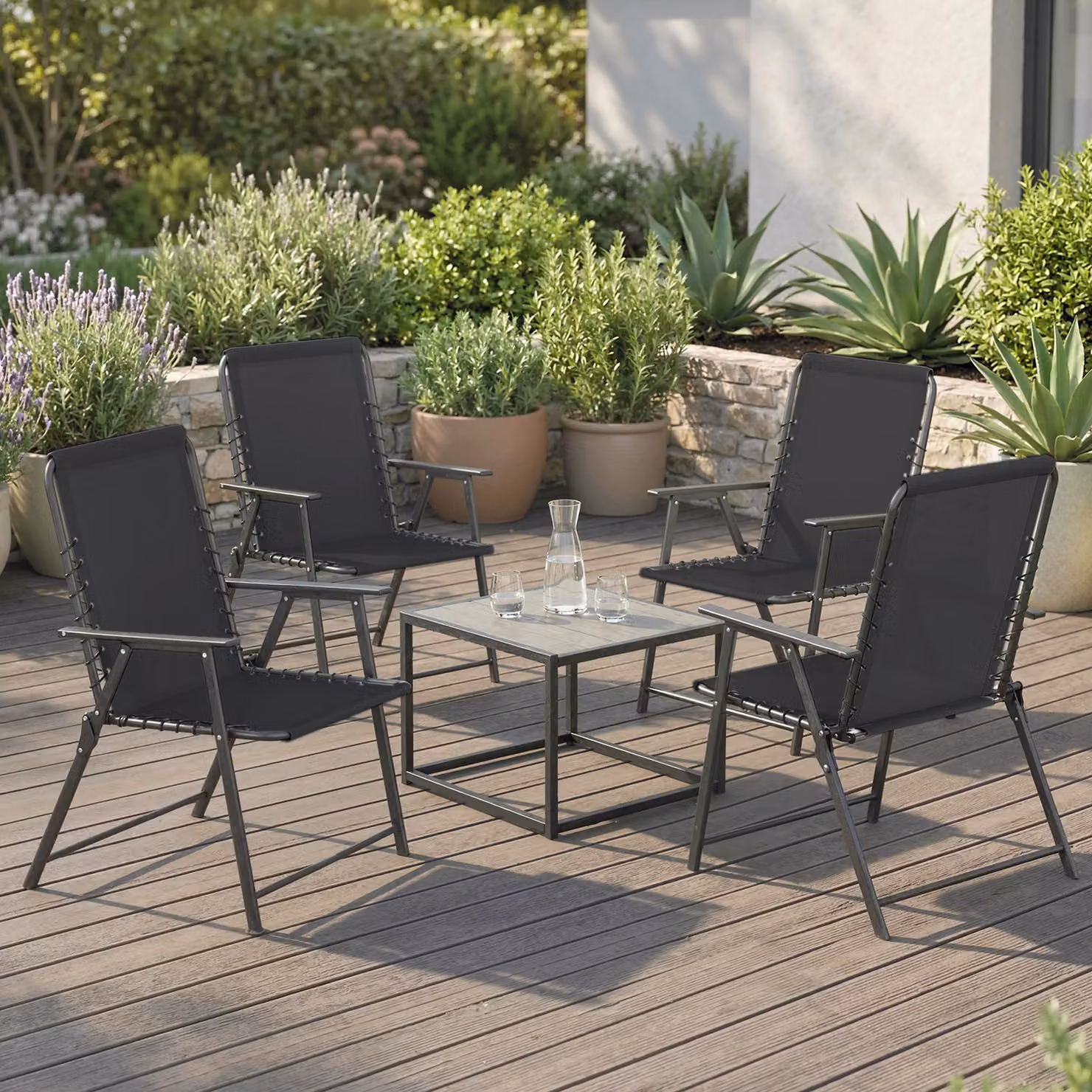 Outsunny Set of 4 Folding Garden Chairs in Black with Textilene Seats and Armrests – 2