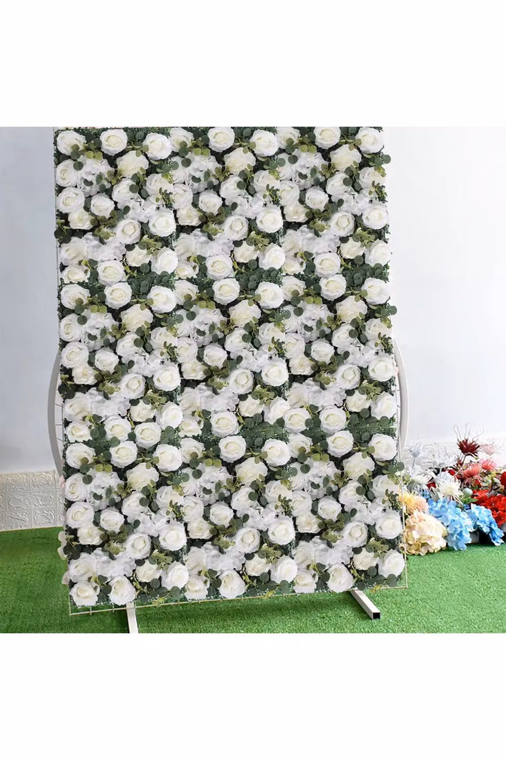 Living and Home White Artificial Rose Flower Wall Panel, W: 40 cm, H: 60 cm – 3