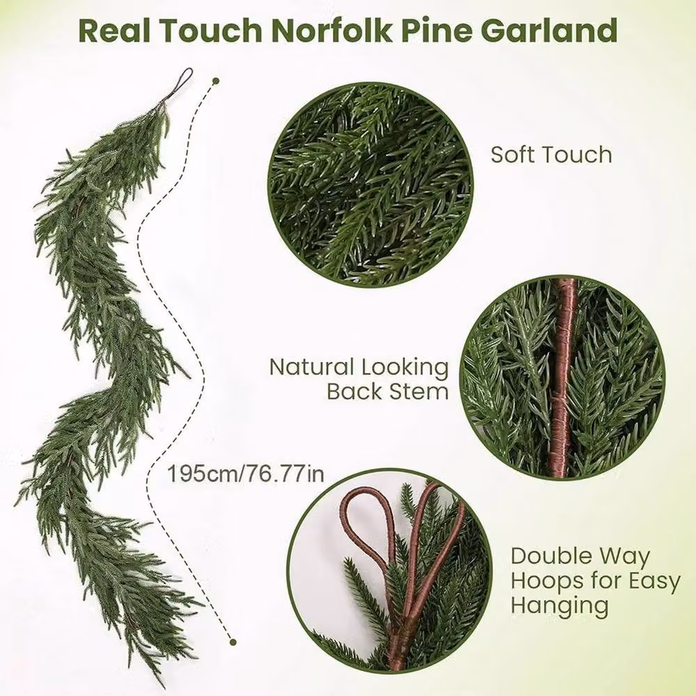 FLAVORA Real Touch Norfolk Pine Christmas Garland in Green, W: 100 cm, H: 80 cm – 2