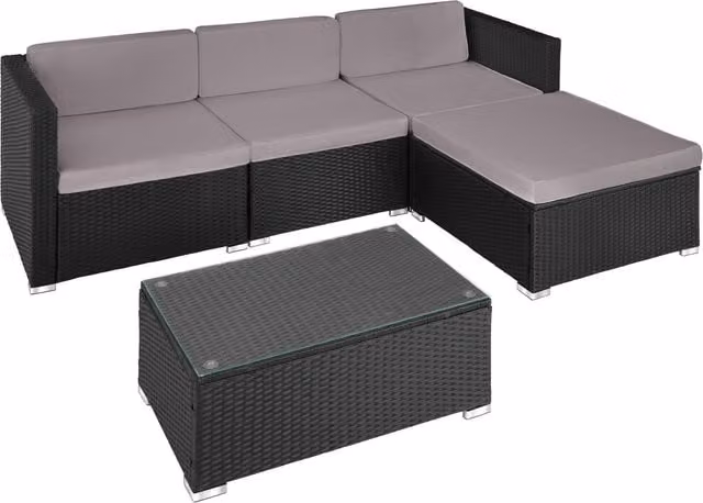 tectake Florence Modern Rattan Garden Furniture Set in Black and Grey