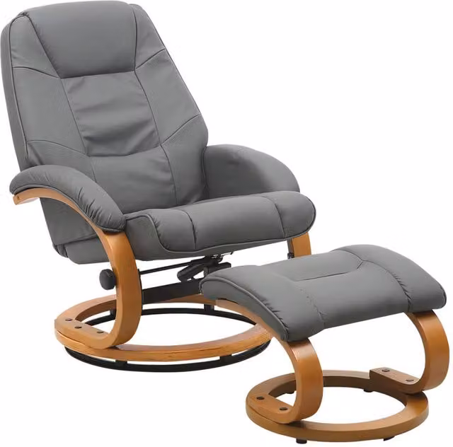 Garden Sanctuary Ergonomic Executive Office Reclining Chair with Footstool in Grey Synthetic Leather