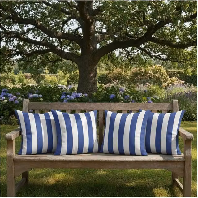 Livinluxury Maritime Blue and White Striped Water-repellent Outdoor Cushion