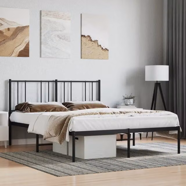 Berkfield Home Metal Bed Frame with Headboard in Black, W/D/H: 160 x 200 cm