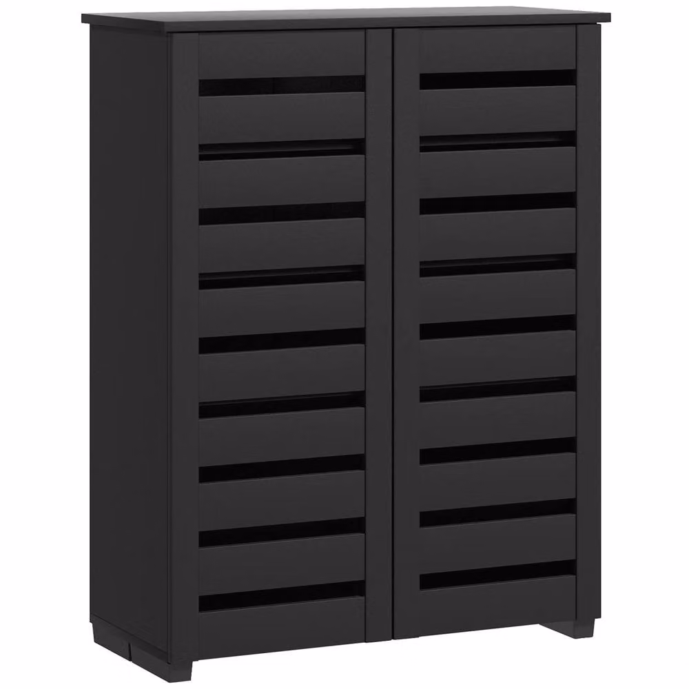 Wyld Haus Kamoza Black Slim Shoe Cabinet with 5 Tiers and Slatted Hinged Doors, W/D/H: 80 x 33 x 98 cm – 2
