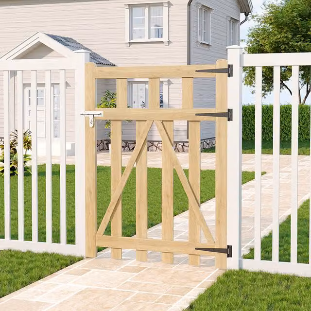Darphe Wooden Garden Gate with Chevron Bracing in Yellow and Beige, W/H: 90 x 120 cm
