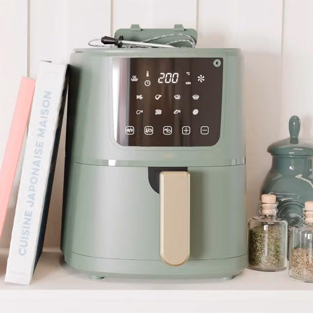 Cello Single Basket Hot Air Fryer with Food Thermometer in Green