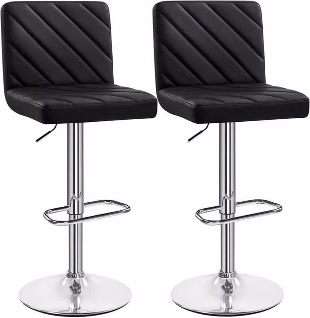 KORVIXA Set of 2 Black Modern Kitchen Bar Stools with Synthetic Leather and 360 Degree Swivel – 1
