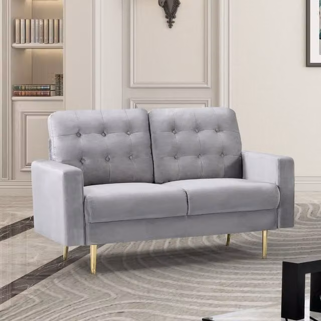 Artemis Home Emerson 2 Seat Sofa in Grey Velvet Fabric with Solid Wood Frame