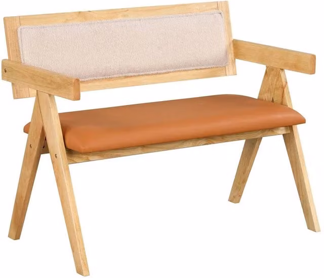 VOGREX Natural Rubberwood Dining Bench with Armrests in Beige – 1