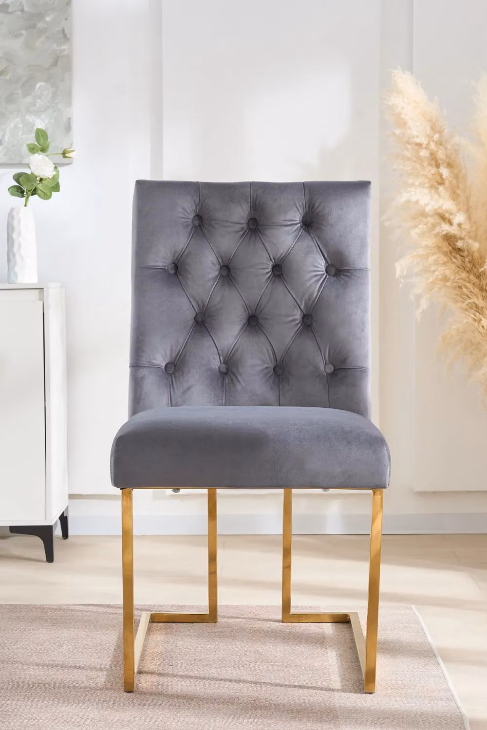Life Interiors Siena Luxury Tufted Velvet Dining Chair with Gold Frame in Grey – 2